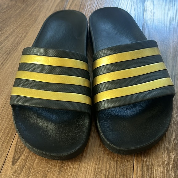 Adidas Black & Gold Slides, Flip Flops - Picture 3 of 6